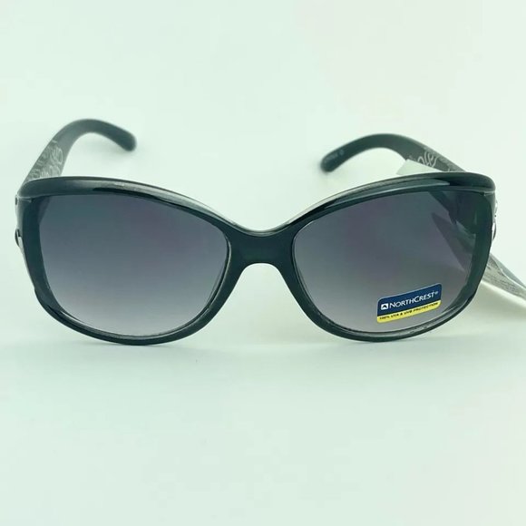 SG00773 NorthCrest Sunglasses for Women Pretty Swirls Black, Silver Design - Picture 1 of 8